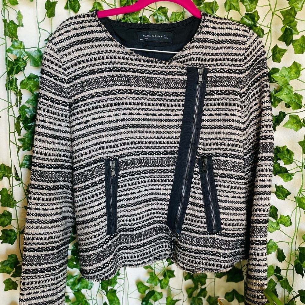 Zara Tweed Moto Jacket